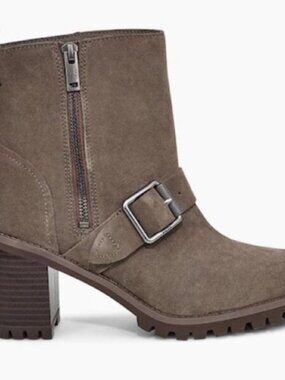 UGG Grey Suede Buckle Booties, Size 8